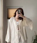 %100 Pamuk Ham Keten Kumaş Kimono Krem