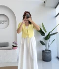 1017 - Arin Kolu Lastik Detay Bluz - Sarı