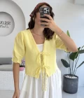 1017 - Arin Kolu Lastik Detay Bluz - Sarı