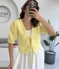 1017 - Arin Kolu Lastik Detay Bluz - Sarı