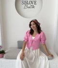 1017 - Arin Kolu Lastik Detay Bluz - Şeker Pembesi