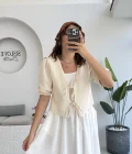 1017 - Arin Kolu Lastik Detay Bluz - Taş