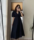 Becca Müslin Kumaş Elbise Lacivert 3008