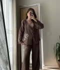 Bella Müslin Nakışlı Takım Acı Kahve