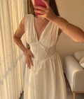 Beyaz Korseli V Yaka Kalın Askı Model Elbise