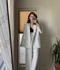 Ultra Premium Blazzer Gri Oversize Takım