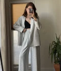 Ultra Premium Blazzer Gri Oversize Takım