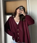 Bordo Gold Düğmeli Hırka