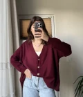 Bordo Gold Düğmeli Hırka