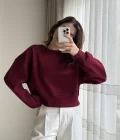 Bordo Kısa 3 İplik Şardonlu Sweat