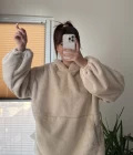 Cepli Peluş Uzun Kapüşonlu Sweatshirt Krem