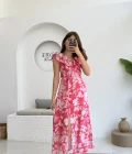 Çiçek Desenli Elbise - 3064 - Pembe