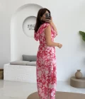 Çiçek Desenli Elbise - 3064 - Pembe