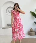 Çiçek Desenli Elbise - 3064 - Pembe