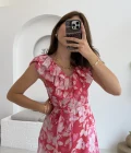 Çiçek Desenli Elbise - 3064 - Pembe