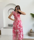 Çiçek Desenli Elbise - 3064 - Pembe