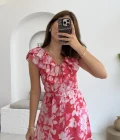 Çiçek Desenli Elbise - 3064 - Pembe