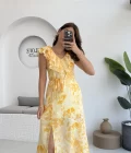Çiçek Desenli Elbise - 3064 - Sarı