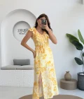 Çiçek Desenli Elbise - 3064 - Sarı