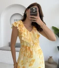 Çiçek Desenli Elbise - 3064 - Sarı