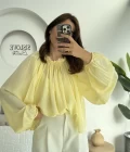 Crema Tül Bluz - Sarı - 4959