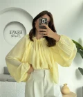 Crema Tül Bluz - Sarı - 4959