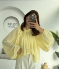 Crema Tül Bluz - Sarı - 4959