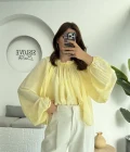 Crema Tül Bluz - Sarı - 4959