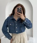 Crop Kot Ceket Açık Mavi