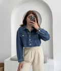 Crop Kot Ceket Açık Mavi