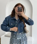 Crop Kot Ceket Açık Mavi