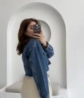 Crop Kot Ceket Açık Mavi
