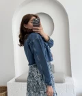 Crop Kot Ceket Açık Mavi