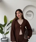 Damla Düğmeli Triko Takım - Kahverengi