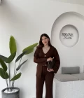 Damla Düğmeli Triko Takım - Kahverengi