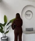 Damla Düğmeli Triko Takım - Kahverengi