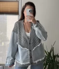 Denim Detay Gri Hırka