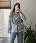 Denim Detay Gri Hırka