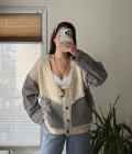 Denim Detay Krem Hırka