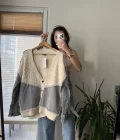 Denim Detay Krem Hırka