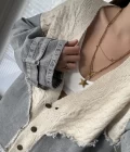 Denim Detay Krem Hırka