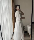 Diana V Yaka Kemerli Beyaz Elbise