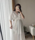 Diana V Yaka Kemerli Beyaz Elbise