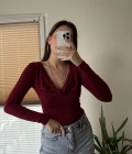 Dökümlü Yaka Bordo Bluz