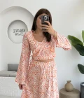 Flow Çiçekli Etekli Takım - 250474 - Turuncu