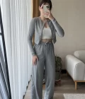 Gri Rengi Simli Hırkalı Takım