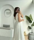 Hazel V Yaka Elbise - 3043 - Beyaz