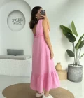 Hazel V Yaka Elbise - 3043 - Pembe
