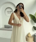 Hazel V Yaka Elbise - 3043 - Taş