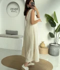 Hazel V Yaka Elbise - 3043 - Taş